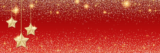 Vector christmas and new year vector banner template red gradient vector background with stars and glitter