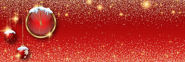 Vector christmas and new year vector banner template red gradient vector background with stars and glitter