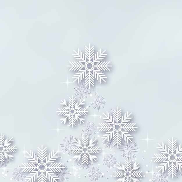 Christmas and New Year vector light blue background with elegant cartoon snowflakes and stars