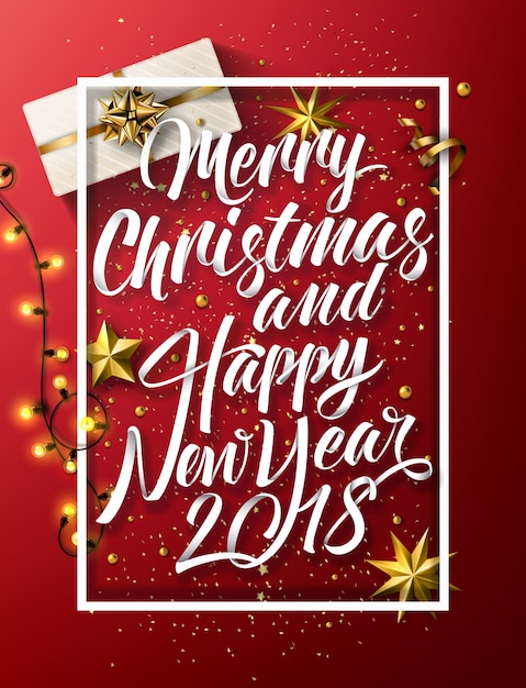 Christmas And New Year , Vintage Background With Typography and Elements