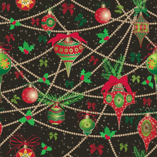 Vector christmas and new year vintage seamless pattern with holiday symbols