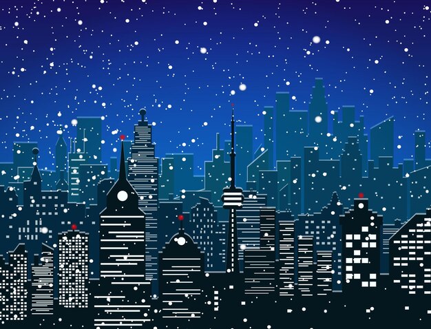 Vector christmas and new year, winter urban cityscape