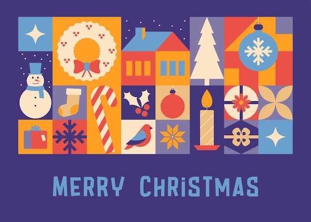 Рождество Новый год зимний вектор плоский декоративный дизайн поздравительной открытки Зимний узор плитки Счастливого Рождества символы