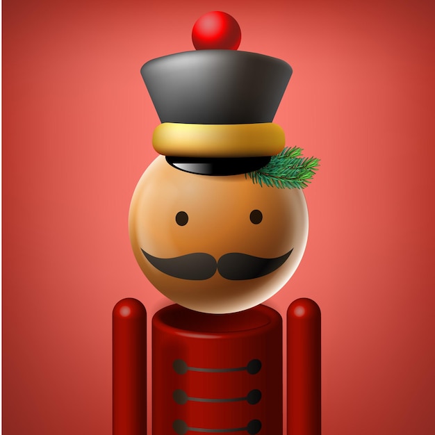 Christmas nutcracker cartoon illustration. Wooden soldier toy gift, vector illustration.
