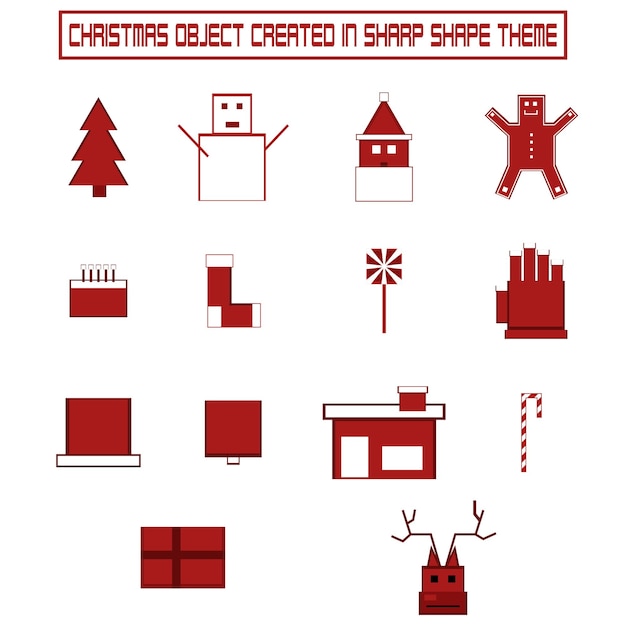 Christmas object vector silhouette set in red color created on flat white color background sharp edge christmas vector object illustration