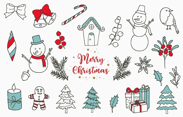 Vector christmas object with snowman,house,flower,gift