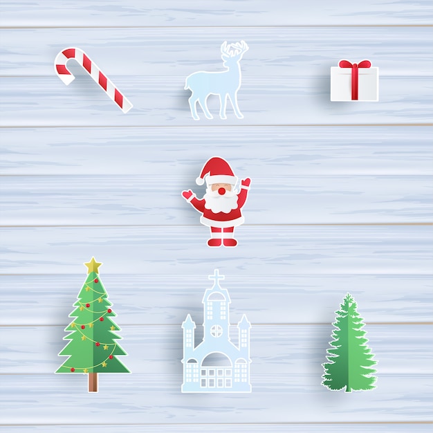 Vector christmas objects collection with santa claus, christmas tree, reindeer, gift