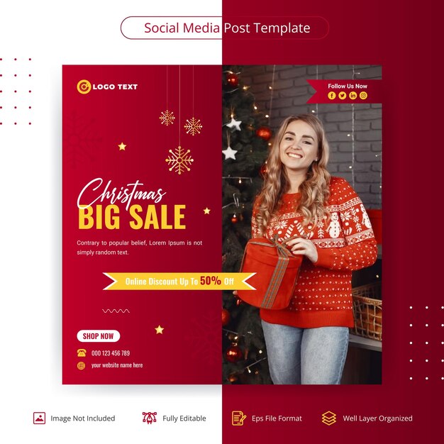 Vettore offerta di natale a grandi vendite modello di banner per i social media