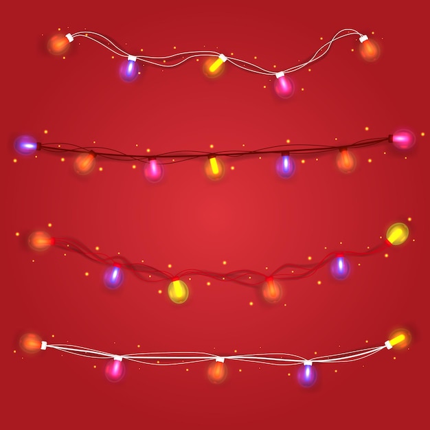 ベクトル クリスマスの装飾 赤い背景の明るい光の花束 クリスマスの装飾 弦の光の花束