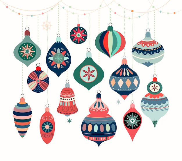 Vector christmas ornaments collection with decorative christmas balls