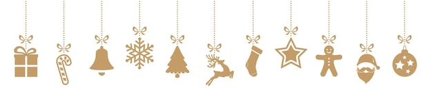 Christmas ornaments hanging gold isolated background