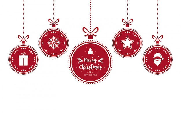 Christmas ornaments red baubles hanging isolated background