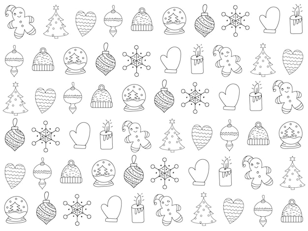Vector christmas ornaments set with balls snowflakes hats star christmas tree orange sock gift