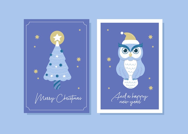 Christmas owl card illustration