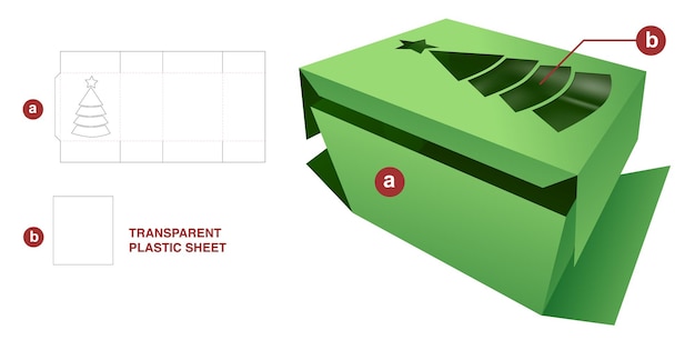 Christmas packaging box die cut template and 3D mockup