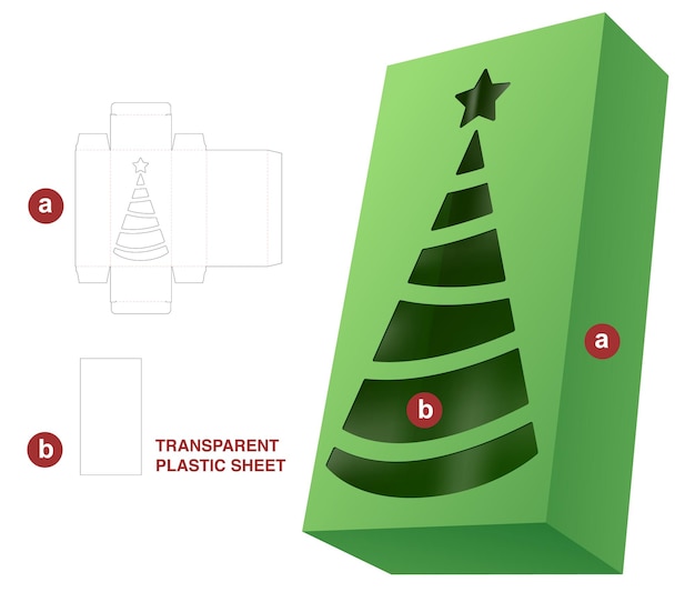 クリスマス パッケージ ダイ カット テンプレートと 3 D モックアップ