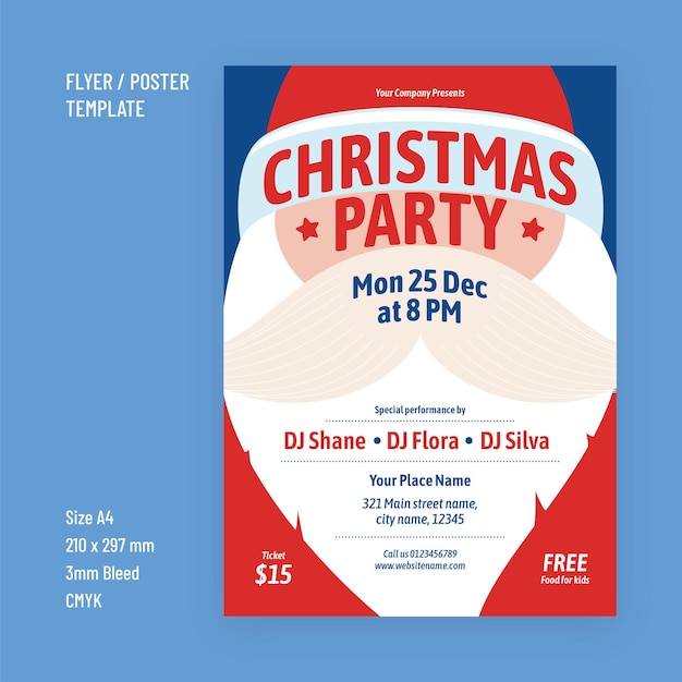 Vector christmas party a4 flyer design template