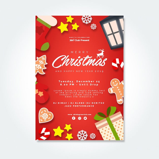 Vector christmas party brochure with gifts
