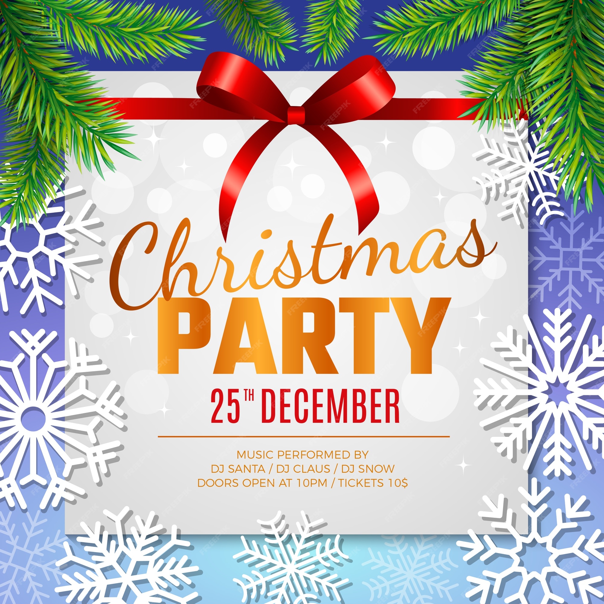 Premium Vector | Christmas party card. invitation template with decorative  snowflakes holiday background with place for text