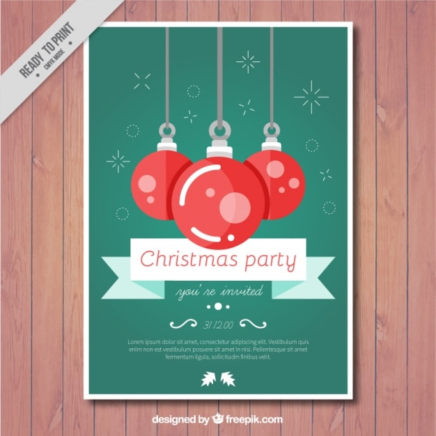 Christmas party card with red balls