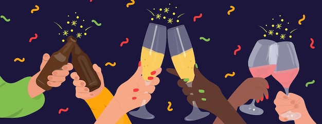 Christmas party celebration together Vector horizontal illustration