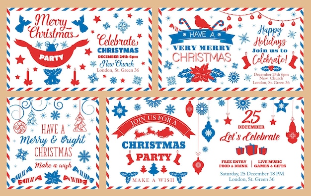 Vector christmas party envelopes holiday decorations