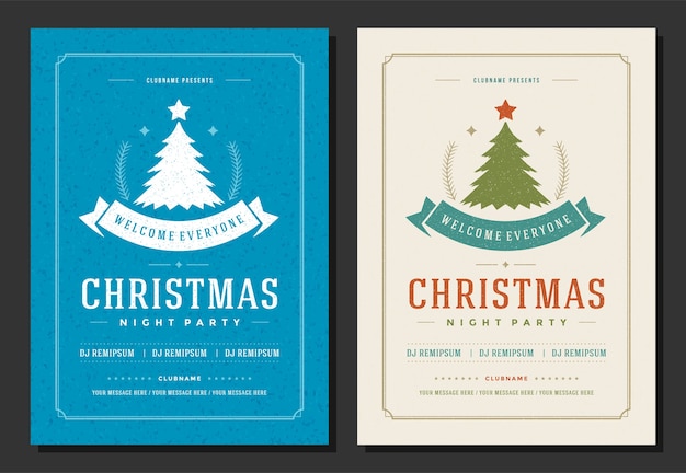 Christmas party flyer invitation retro typography and decoration elements. christmas holidays poster .