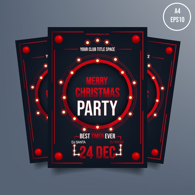 Vector christmas party flyer template on black background