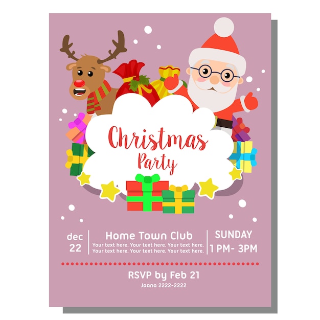 Christmas party invitation card santa claus gift sacks