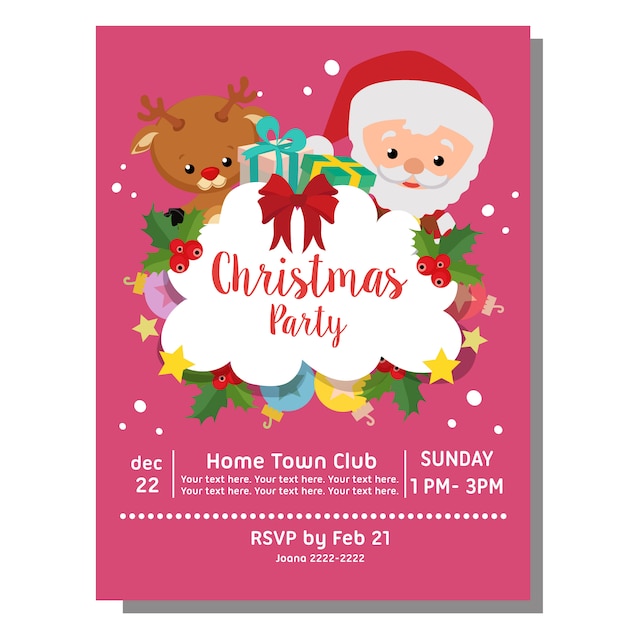 Christmas party invitation card santa claus reindeer