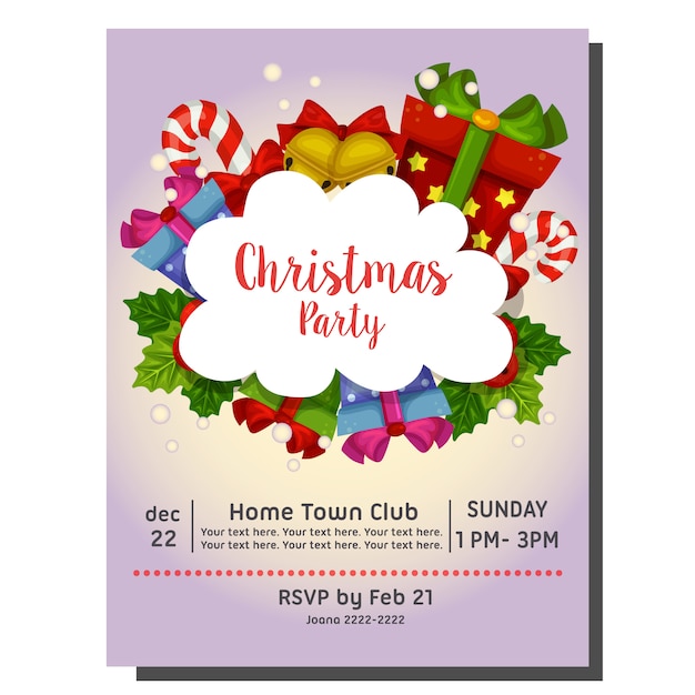 Christmas party invitation card with cartoon gift box