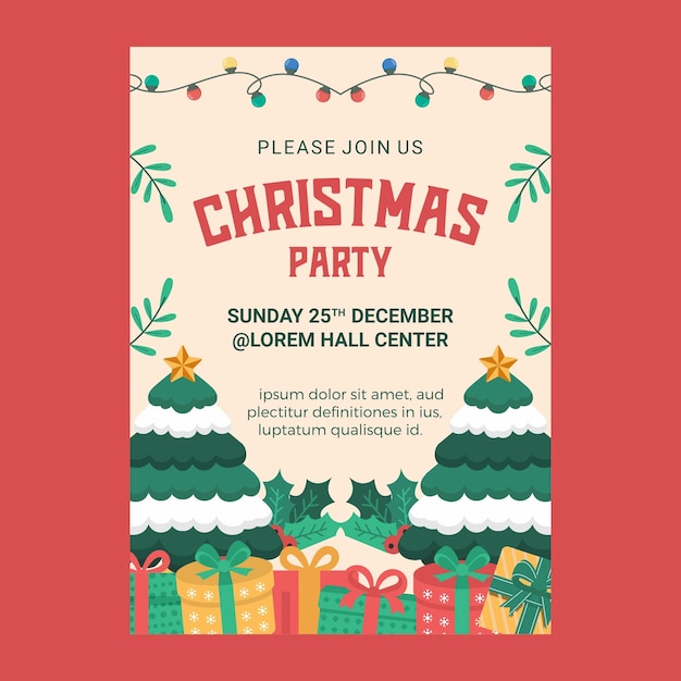 Vector christmas party invitation with tree and gift decorations