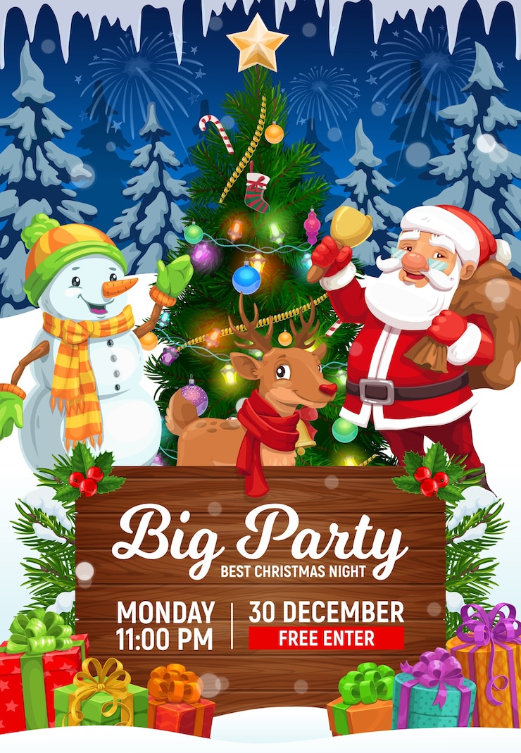 वेक्टर christmas party invitation with xmas tree