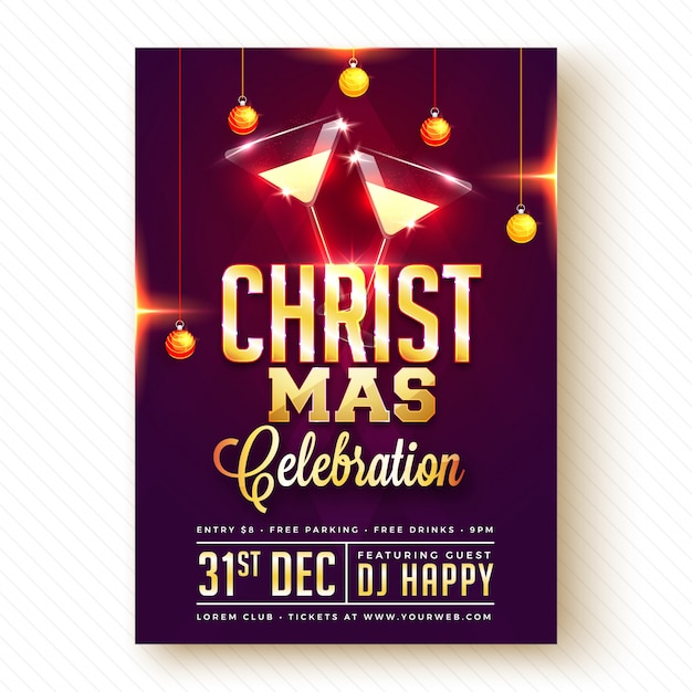 Christmas party poster, banner or flyer design.