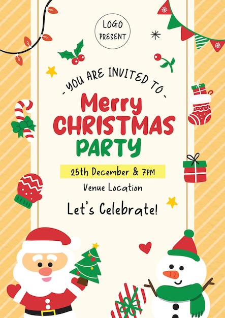 Christmas party poster invitation with cute element