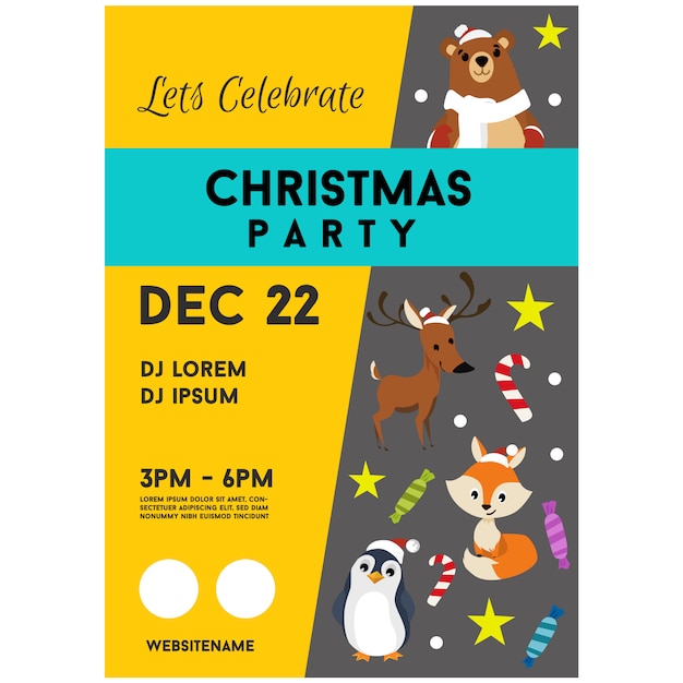 Christmas party poster template cute animal