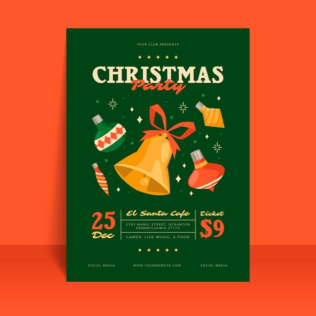 Vector christmas party poster template in flat design