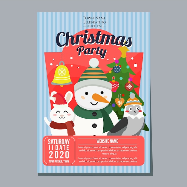 Christmas party poster template snowman rabbit owl