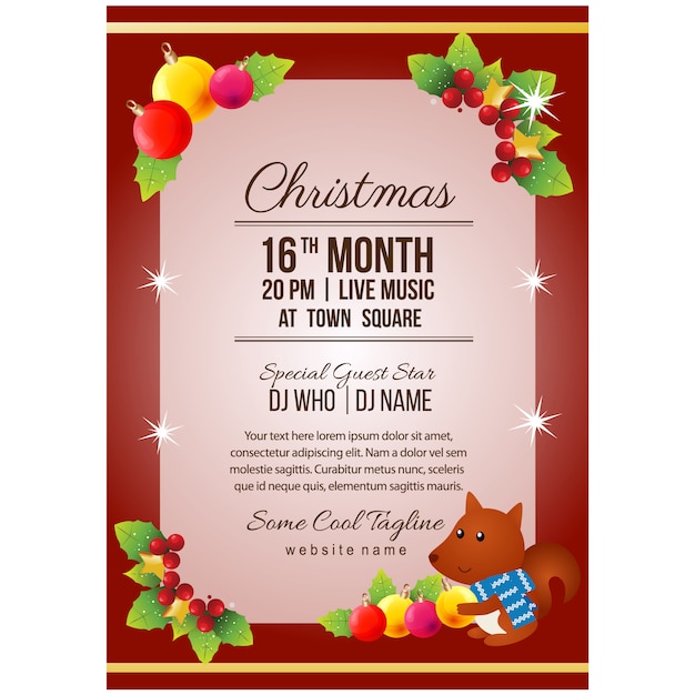 Christmas party poster template with squirrel decoration