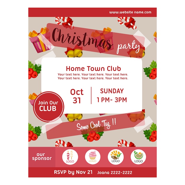 Christmas party poster with candy cane pattern