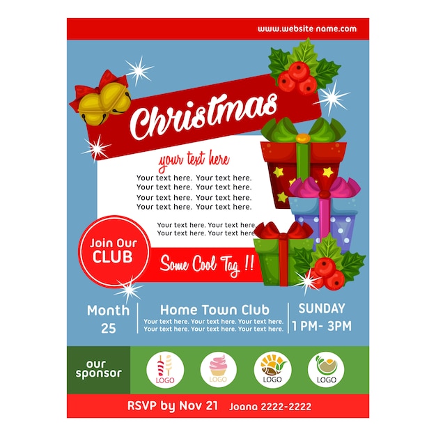 Christmas party poster with cartoon gift box