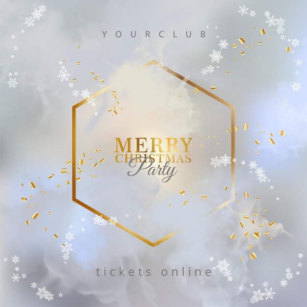 Vector christmas party poster with gold frame