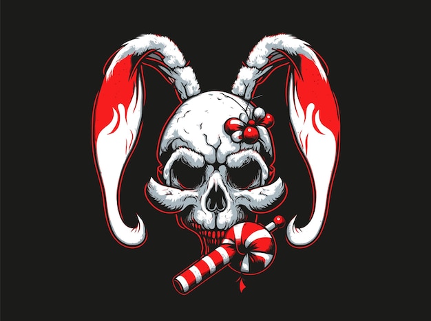 Christmas party poster with Santa Claus bunny skull Illustration, New Year creepy design