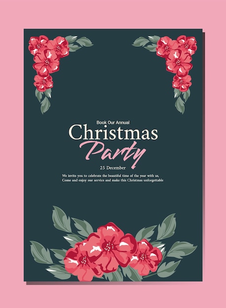 Christmas party template with red hand drawn flower