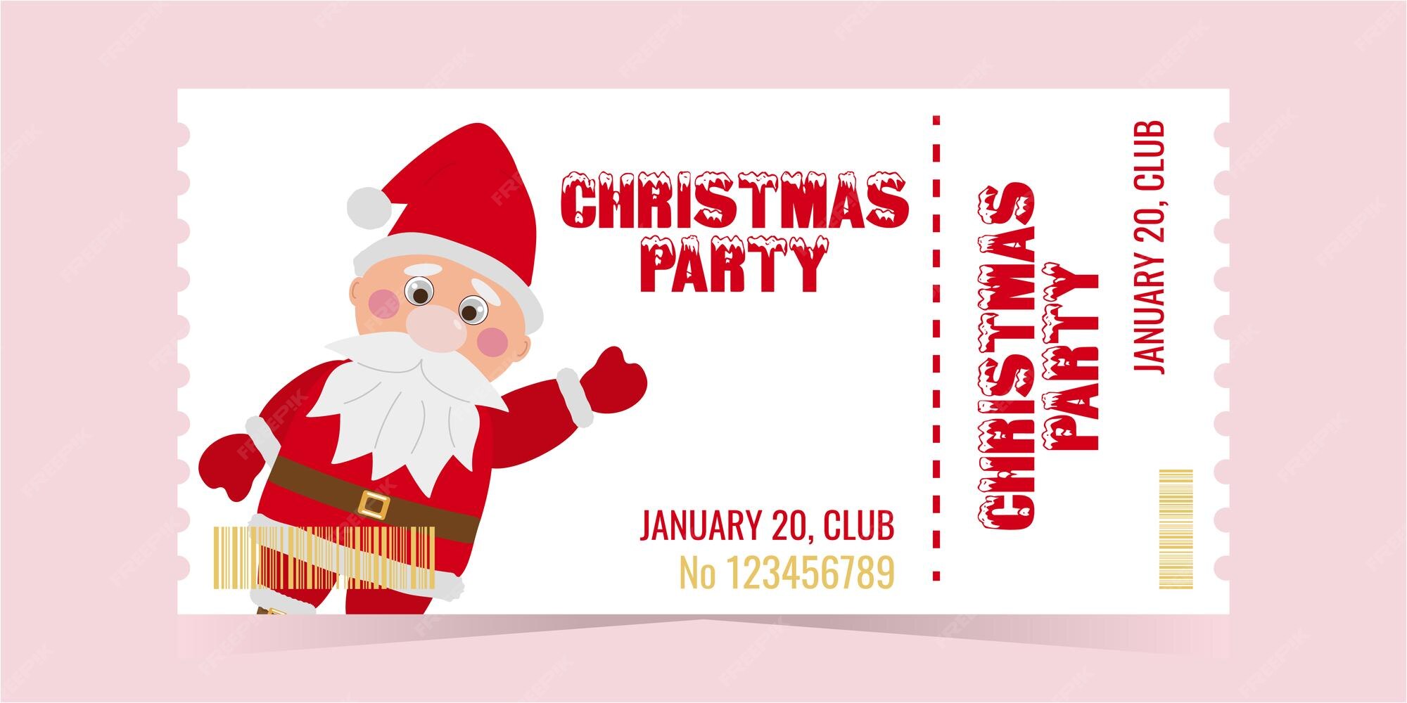 Premium Vector Christmas party ticket layout template card design santa claus waves and greets