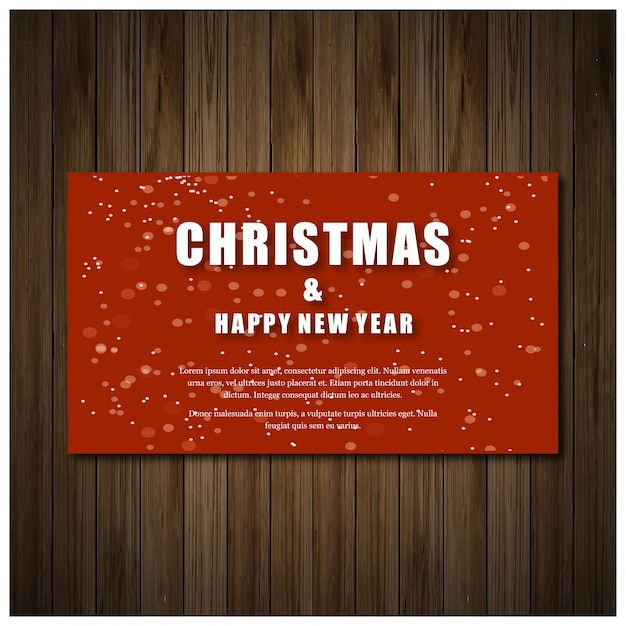 Christmas party uitnodigingskaart in rode kleur met witte typografie op houten achtergrond