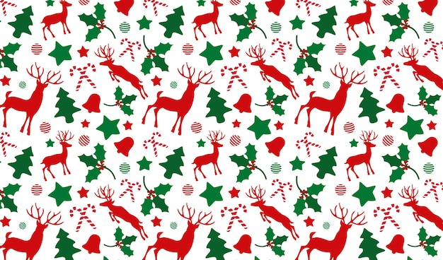 ベクトル クリスマス・パターン・バックグラウンド 鹿とホリー・ベル・キャンの形状 メリー・クリスマス