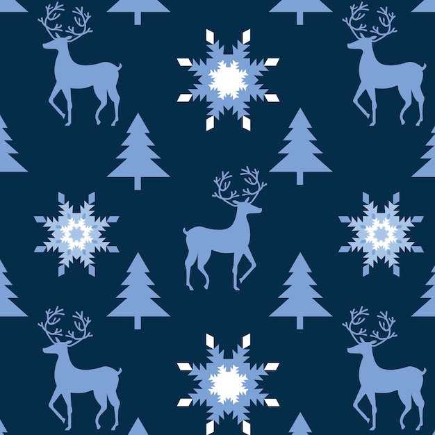 Christmas Pattern of deer, tree and snowflake