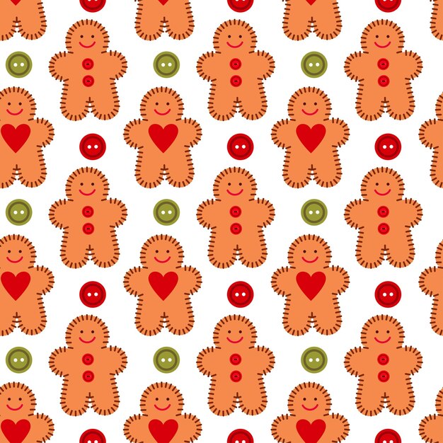 Christmas pattern of handmade felt toy gingerbread man with button