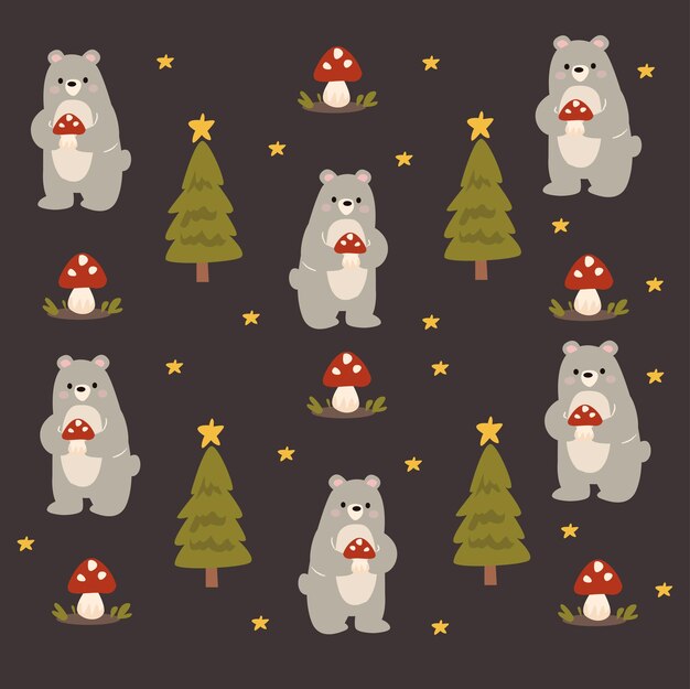 Рождественский плакат с рисунком фона для рождественского рисунка с медведем и рождественской елкой